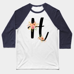 Letter H With Watercolor Floral Wreath Baseball T-Shirt